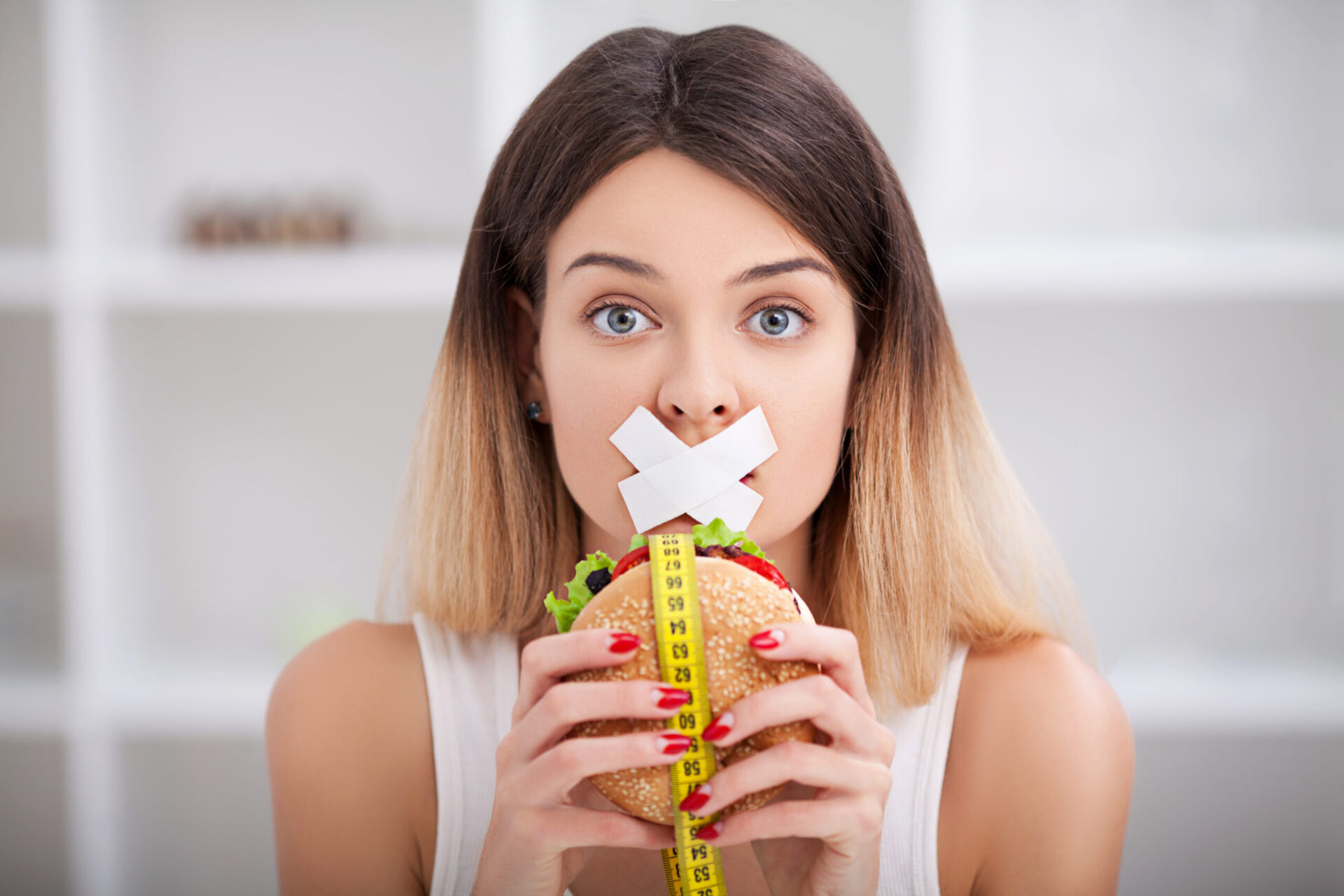 Diet. Unhealthy eating. Junk food concept. Girl don’t eat junk food