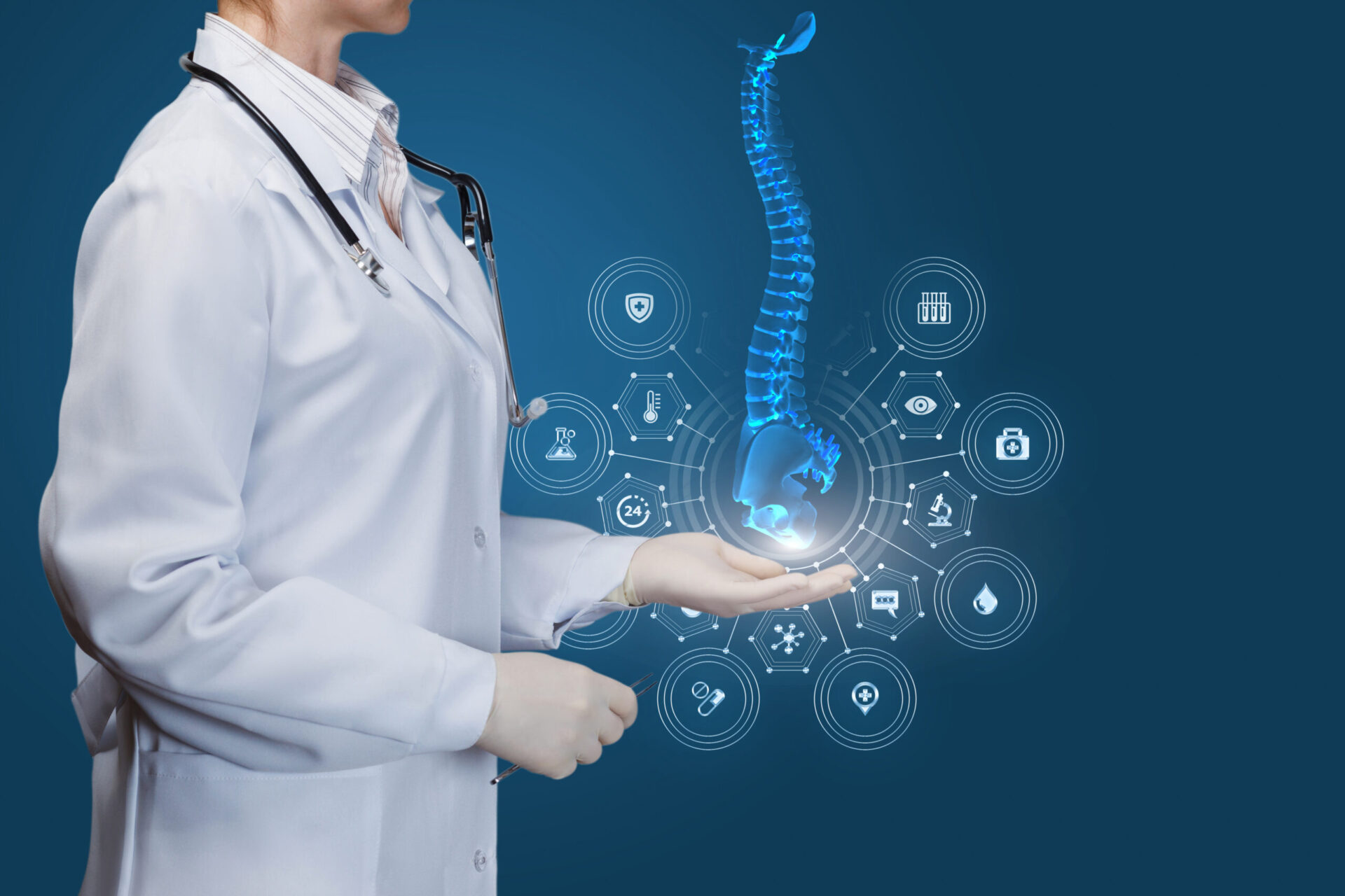 Doctor showing spine .