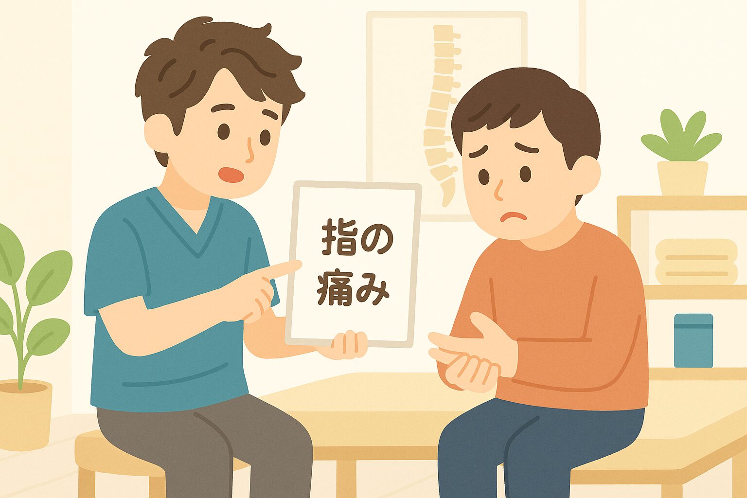 主線なしイラスト作るくんnote用098「指の痛み」ChatGPT Image 2025年10月4日 12_10_10